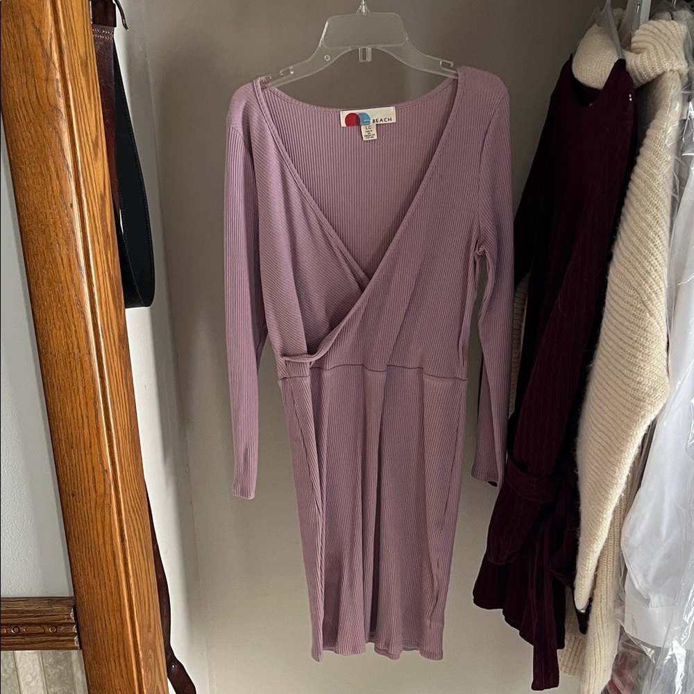 Chic Mauve Long Sleeve Wrap Dress